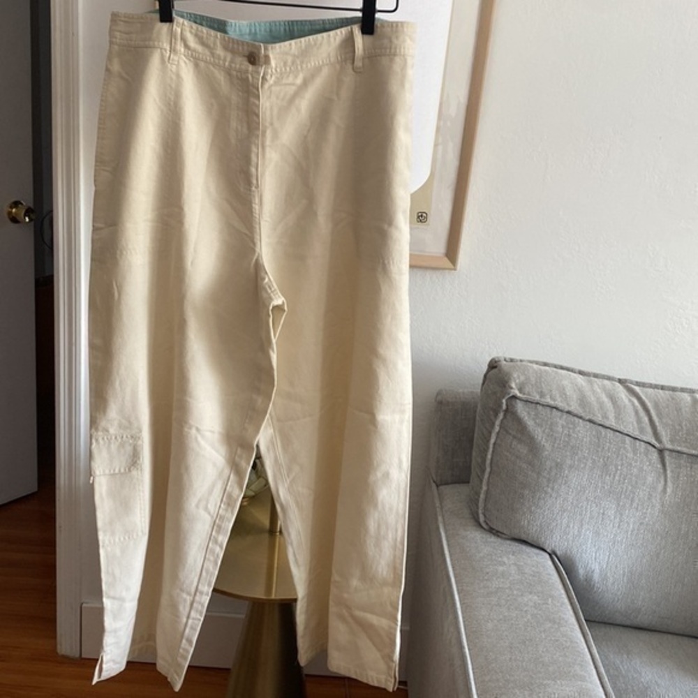 J .Jill Linen Coastal Cargo Pants Wide Leg High Waist 34 Summer